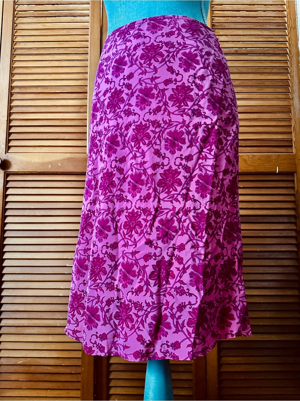 Silk Hot Pink Floral Brocade A-Line Midi Skirt Ann Taylor Y2K Vintage Side Zip